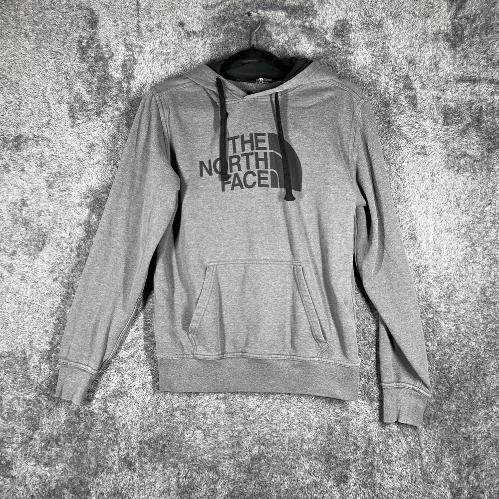 The North Face Hoodie Mens Small Gray Pullover Fleece Hooded Logo Graphic